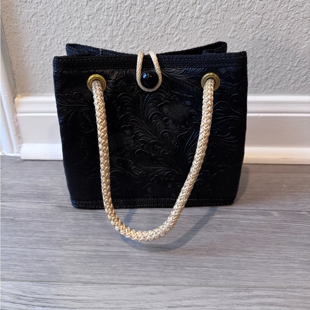 Elegant Black Embossed Handbag